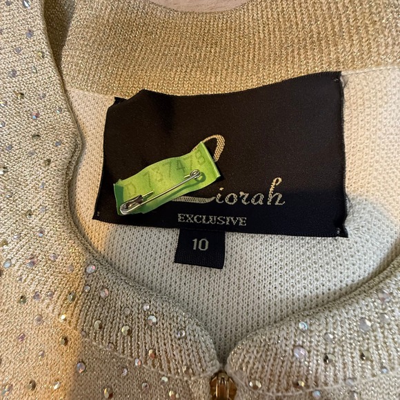 Liorah Exclusive Women's Cream Rhinestone Blazer Skirt Set Size 10 Church Wear - Picture 8 of 16